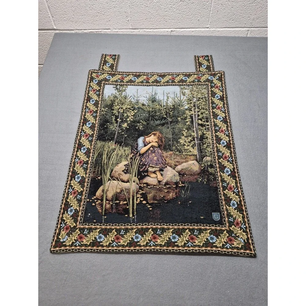 Elegant Rococo Floral Vintage Forest Garden Girl Tapestry Wall Hanging Woven
